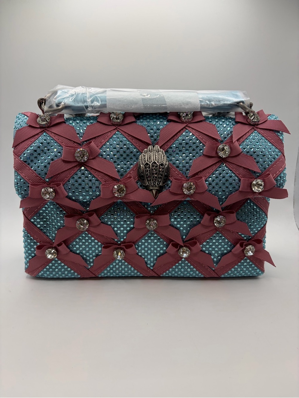 Kurt Geiger Med. KensingtonBlue Rhinestone Bow-Accent Shoulder Bag w/Box